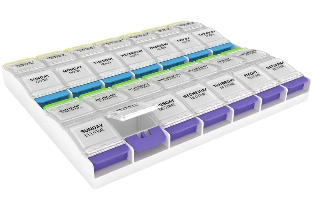 Ezy Dose Weekly 7-Day Pill Case, 4x a day, push button, 3XL