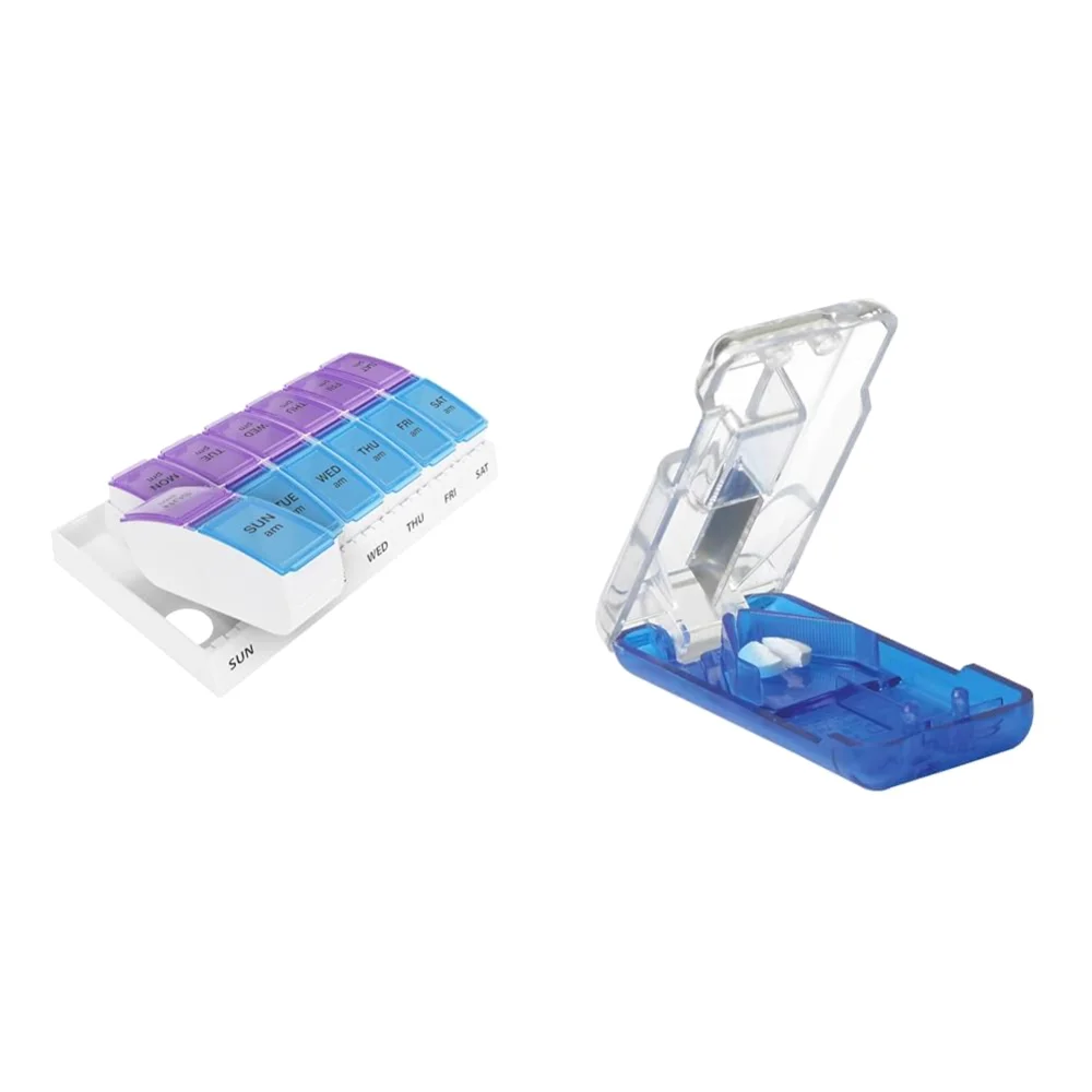 Ezy Dose 7-Day AM/PM Pill Organizer and Pill Cutter with Steel Blade