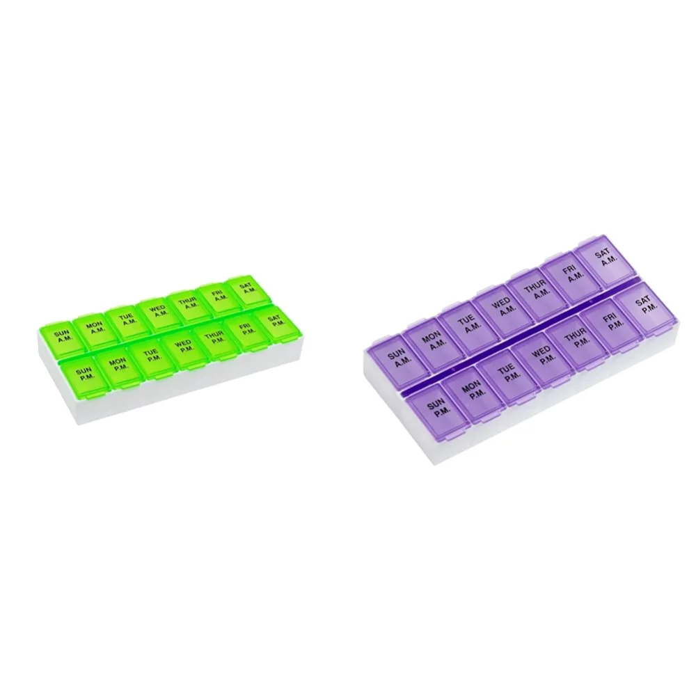 Ezy Dose 7-Day AM/PM Pill Organizer, Medium, Green+ Purple