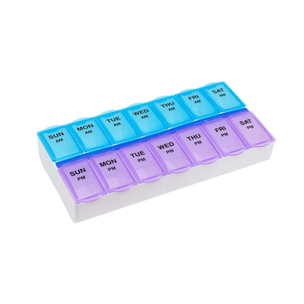 Ezy Dose Weekly 7-Day AM/PM Pill Organizer, Large, Blue and Purple