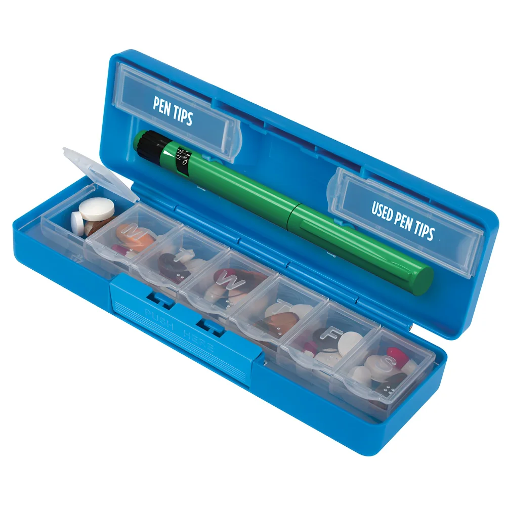 Ezy Dose Diabetic Weekly 7-Day Pill Organizer with Insulin Pen Holder