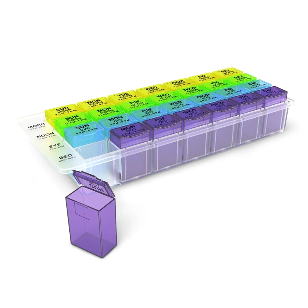 Ezy Dose Weekly 7-Day Pill Organizer, 4x a day, removable compartments, Large