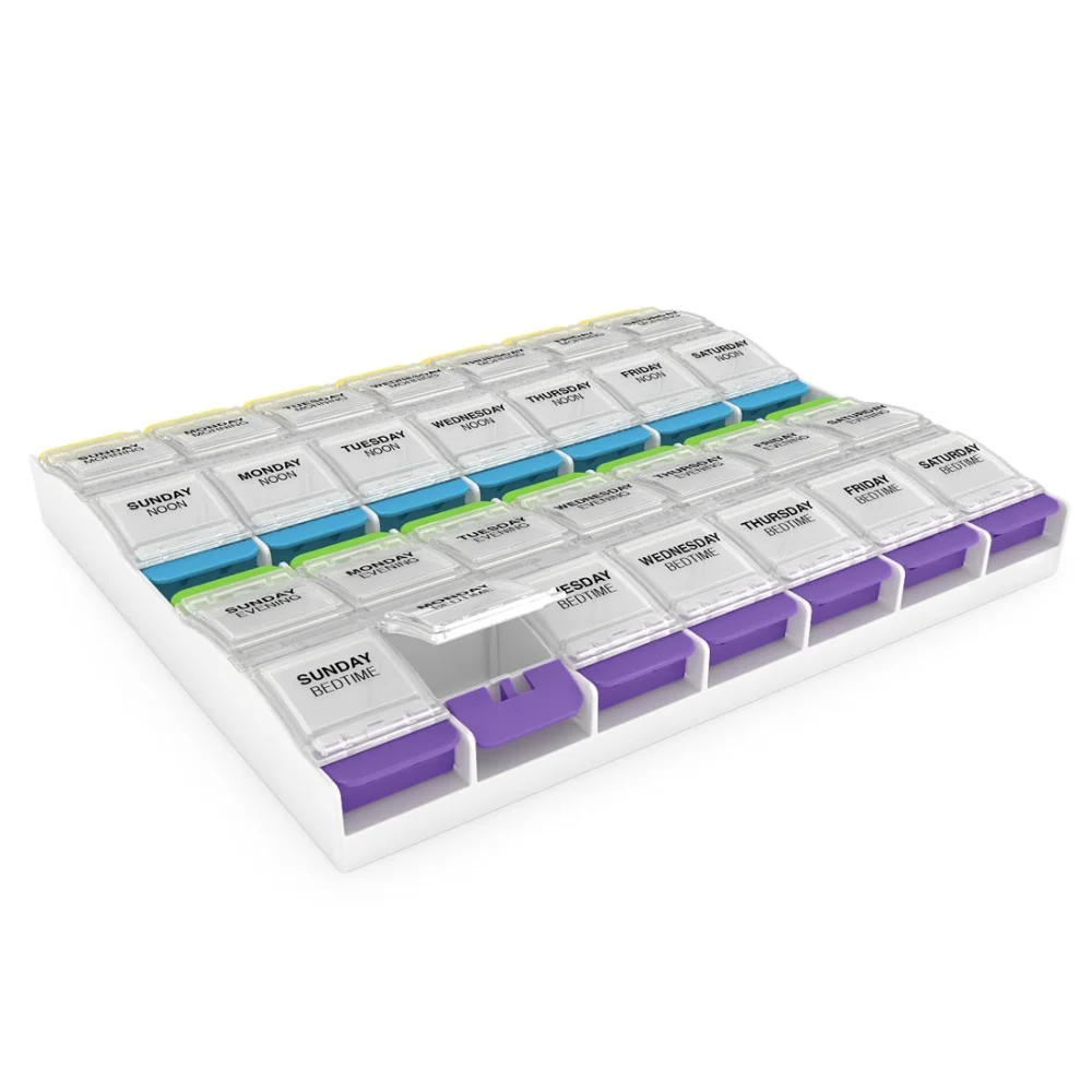 Ezy Dose Push Button Weekly 7-Day Pill Organizer, 4x a day, 2XL