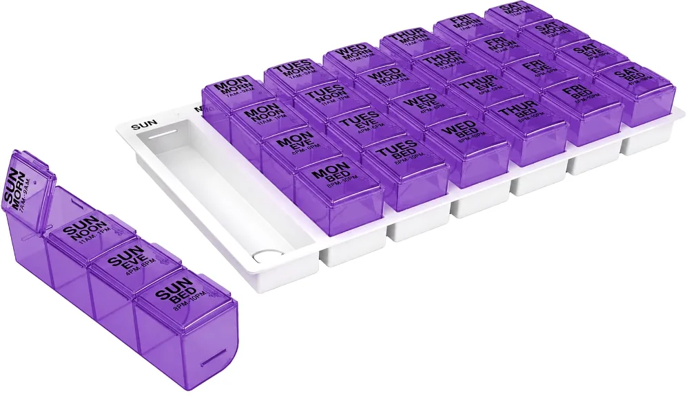 Ezy Dose Weekly 7-Day Pill Case, 4x a day, pop-out, Large