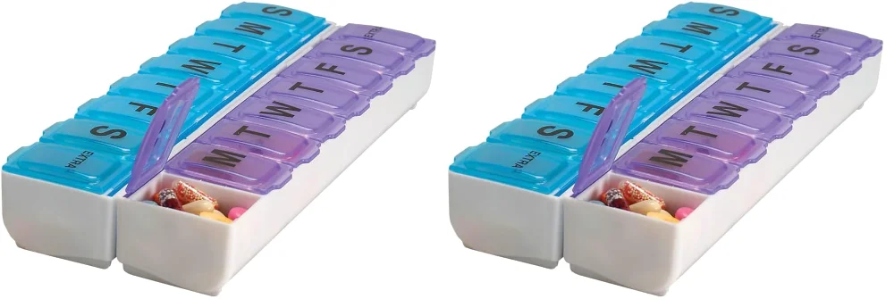 Ezy Dose Weekly 14-Day Pill Organizer, snap lid, Large, Blue and Purple