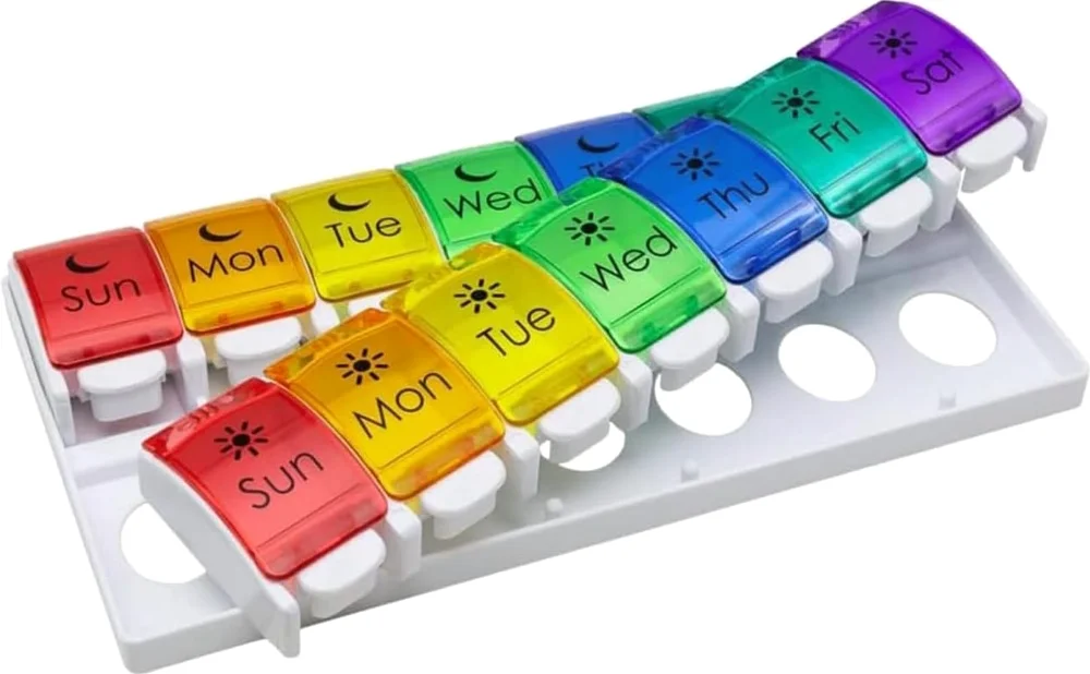 Ezy Dose Weekly 7-Day Pill Case, AM/PM, push button, Large