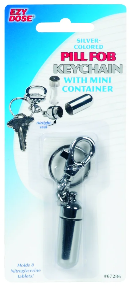 Ezy Dose Silver Colored Pill Fob Keychain With Mini Container